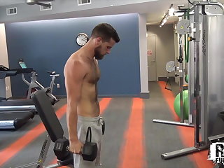 Young hairy stud strokes big cock solo after hot workout