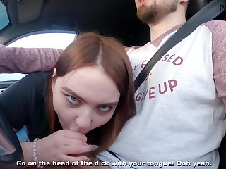 Sweet blowjob while driving a lot of cum on tits! Pris Teen
